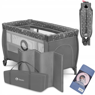 Cestovná postieľka Lionlo Stefi DVOJROVNOVÁ + bambusová plienka Lionelo LO-BAMBOO SWADDLE